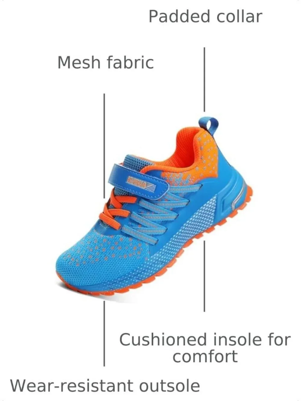 Kids Boys Girls Blue Orange Breathable Non Slip Tennis Running Sneakers Shoes